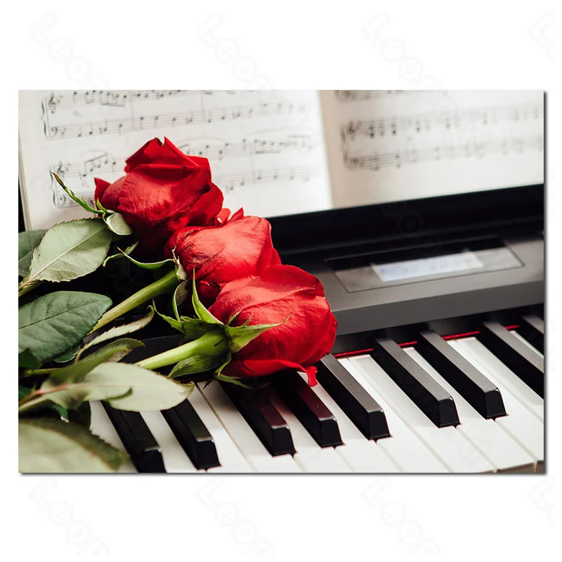 

Modern Style Murals Piano Sheet Music and Rose Frameles Poster Home Residential Bedroom Decoration Living Room Canvas Painting