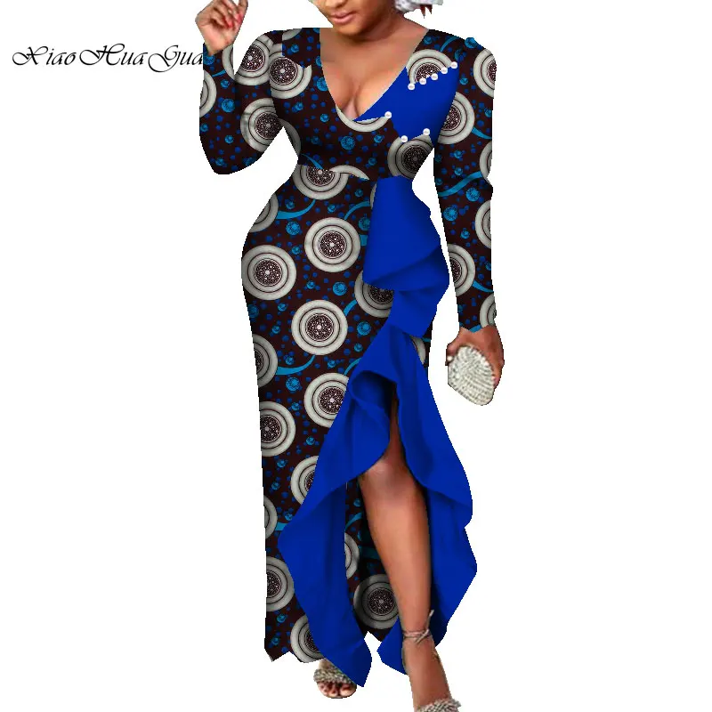 Сексуальное платье с глубоким v-образным вырезом для женщин в африканском стиле