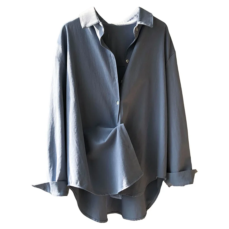 

Yeeloca Spring Elegant Simple Shirt Female Office Lady Solid Lapel Long Sleeve Blouse Fashionable Loose Casual Shirt