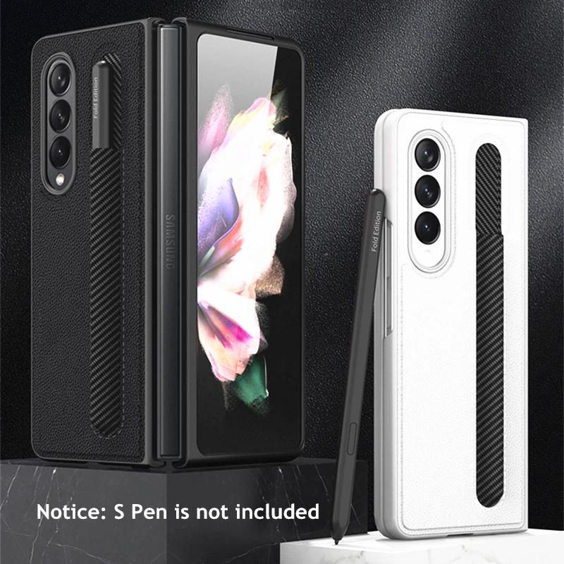 for samsung galaxy z fold 3 case with pen holder cover for galaxy z fold3 5g grain leather case with s pen slot no pen free global shipping