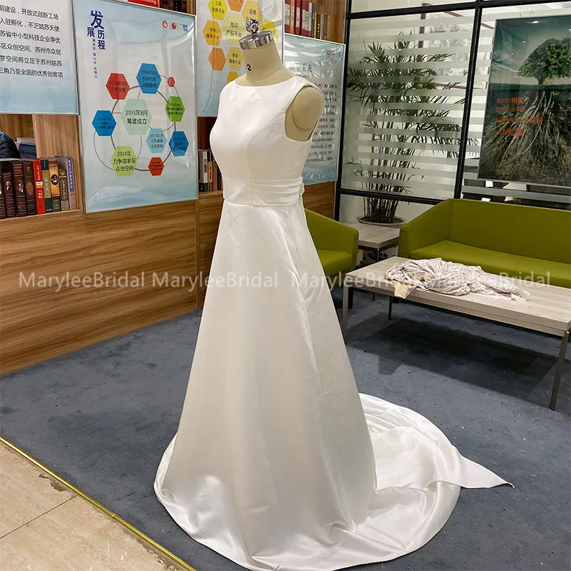 Элегантное платье-трапеция свадебные платья круглый вырез без бретелек