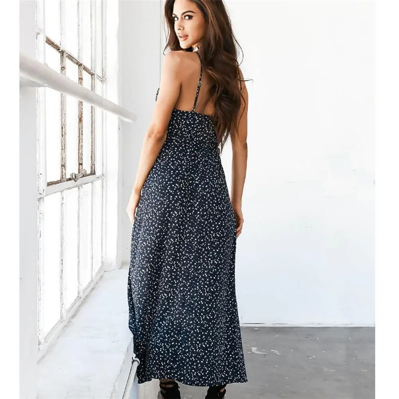 Женское летнее платье с цветочным принтом тонкое длинное открытой спиной и v