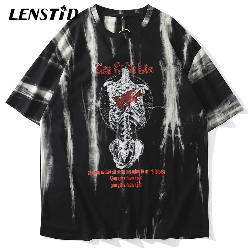 Футболка LENSTID мужская с принтом черепа тенниска в стиле хип хоп майка Харадзюку