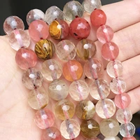 natural stone faceted rose cherry quartz crystal loose beads for jewelry making diy bracelet necklace accessories 4 12mm 15