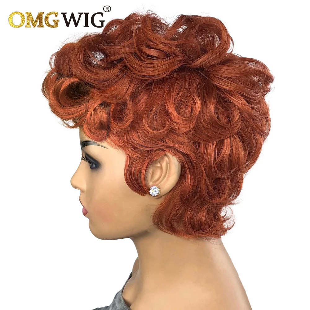 

Wholesale Ginger Color Full Machine Made Bob Wigs Pre Plucked Short Cut Pixie Wig Brazilian Remy Human Hair Wigs For Black Women