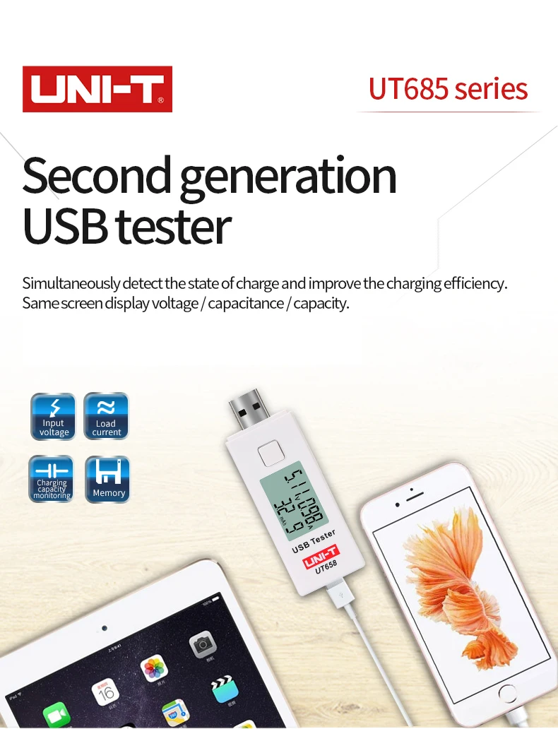 UNI-T UT658B USB тестер телефон компьютер зарядка Напряжение Ток энергии монитор ЖК-подсветка