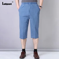 ladiguard plus size 5xl men cotton linen shorts fashion calf length pants western style 2022 summer casual skinny short jeans