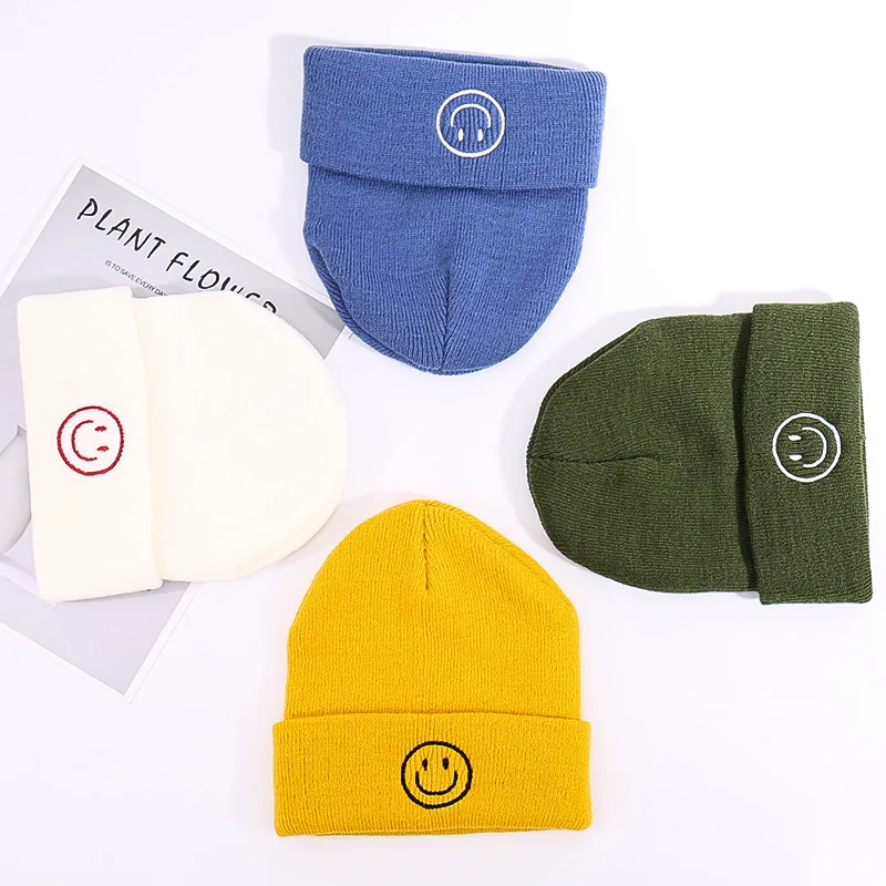 Шапка с вышивкой Happy Smile Face для мужчин и женщин повседневные акриловые облегающие