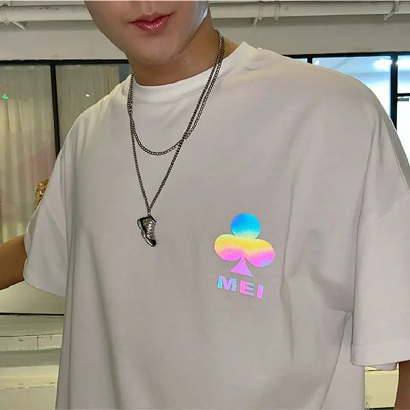 Крутая черная Светоотражающая футболка уличная одежда мужская оверсайз в