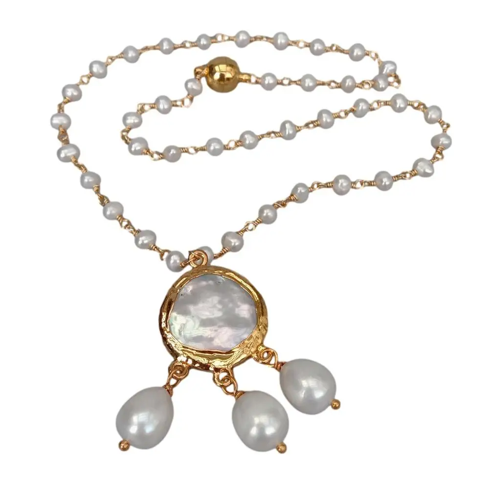 

Y · YING, ожерелье-цепочка из пресноводного культивированного белого жемчуга, из белого жемчуга-Монетка подвеска, 18 дюймов