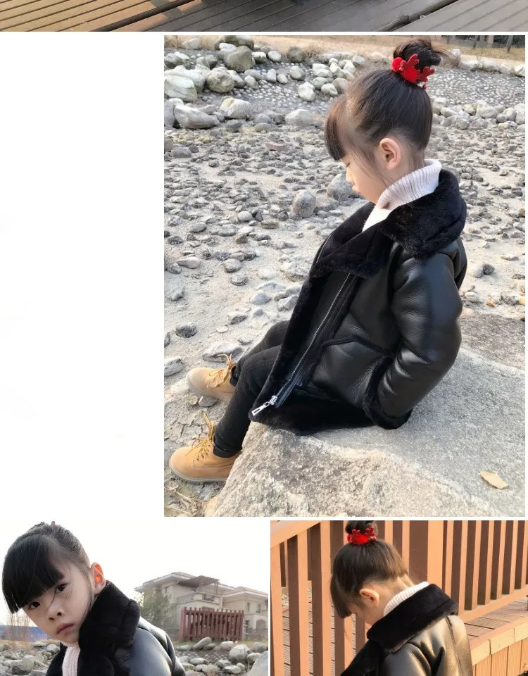 Boys& Girls Plus Velvet Leather Jacket Winter Coat New Fur one Thick Warm Pu Leather Jackets For 2-13T Children