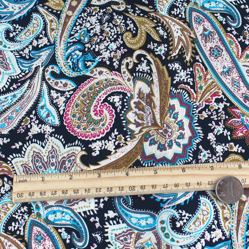 50cm*147cm/Piece Phoenix Tail Cashew Nut Cotton Printed Cloth Dress Shirt Scarf Curtain Puppet Fabric DIY Handmade Material - купить по