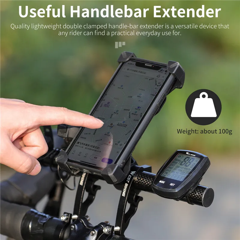 WEST BIKING Carbon Tube Bicycle Handlebar Extender Double Clamp Alloy Bracket Handlebar Extension Bike Light GPS Computer