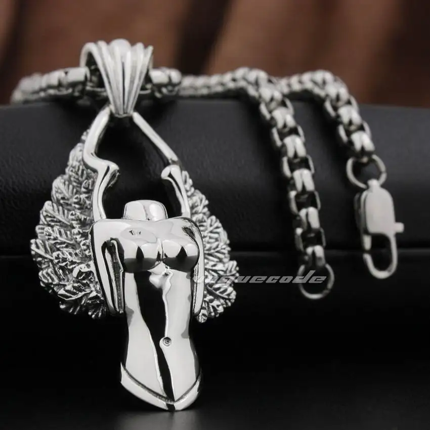 

Naked Angel Pendant 925 Sterling Silver Mens Biker Rock Punk Pendant 8N027