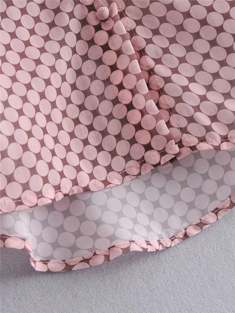 

Elegant Women Pink Chiffon Polka Dot Shirts 2020 Fashion Ladies Bow Collar Tops Sweet Female Chic Nine Quarter Sleeve Blouses