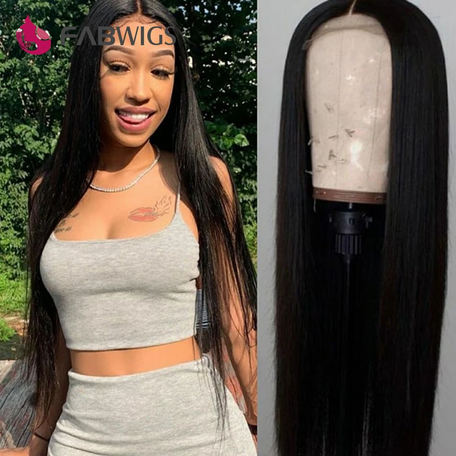 Fabwigs перуанские кружевные передние человеческие волосы искусственные прямые Remy