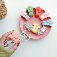 1pc silicone flower usb line buckle winder data cable earphone protector cartoon kawaii organizer charging cable cord holder