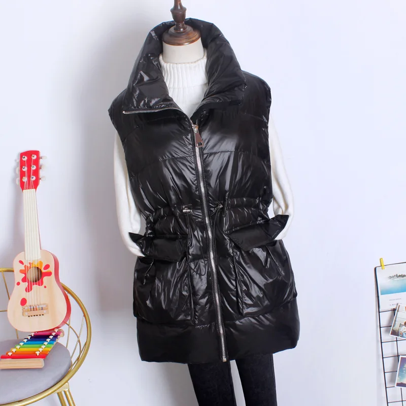 2022 New autumn winter Down Vest Women mid-length slim down waistcoat white duck down loose casual Solid color Down Vest Female