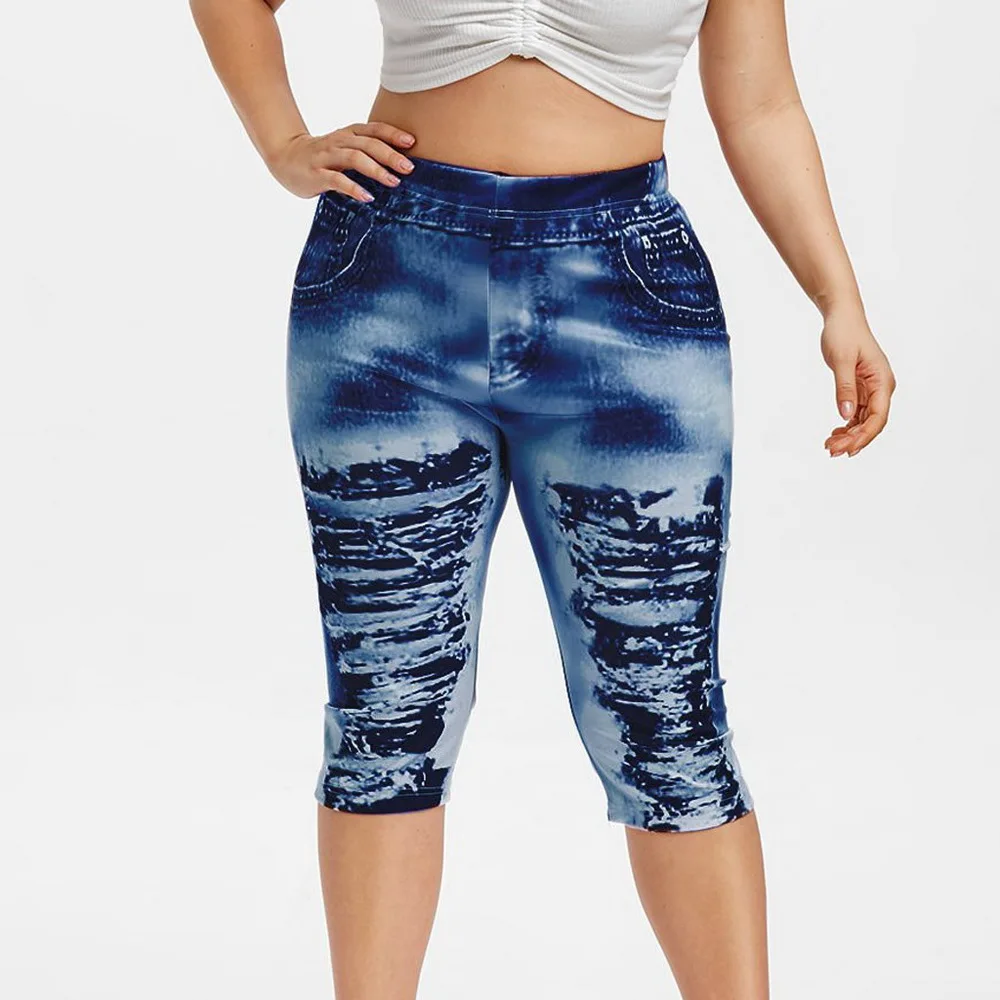 Женские брюки с принтом женские Капри для тренировок высокой талией леггинсы 3D