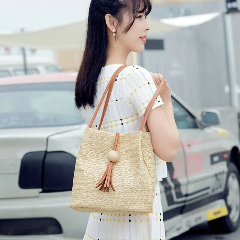 Женская соломенная сумка из ротанга пляжная в богемном стиле ручная работа