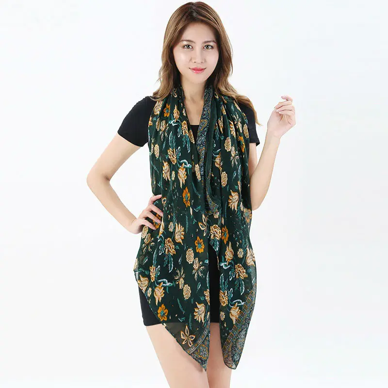 Печатный синий и белый фарфор тонкий длинный шарф из вискозы хиджаб для