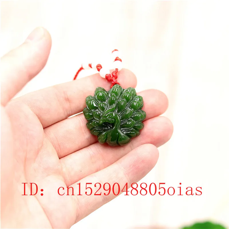 Натуральный зеленый китайский нефритовый павлин кулон бусины ожерелье Модные