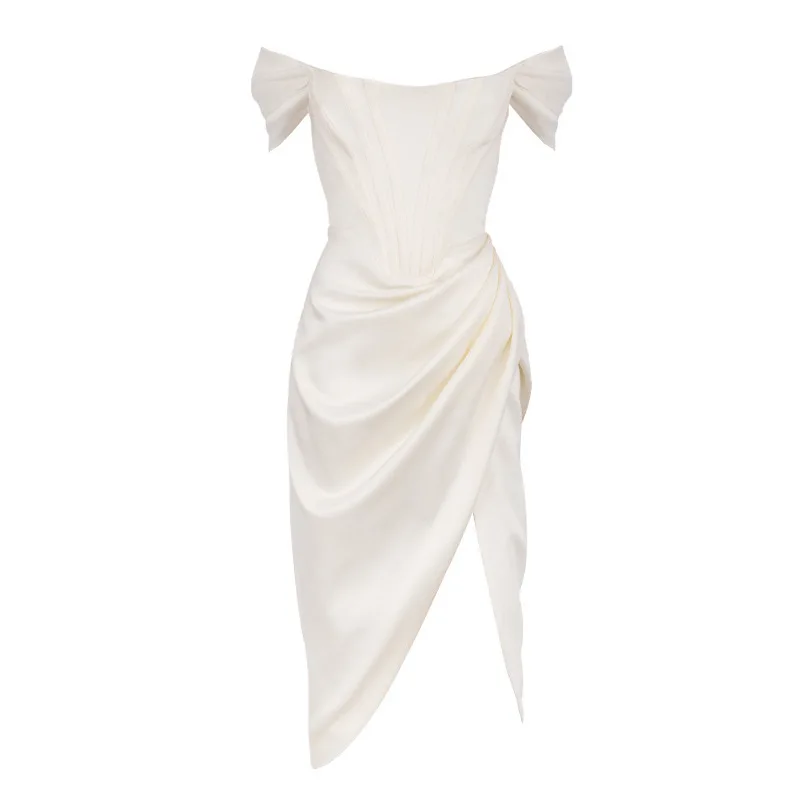 

Dress women's one shoulder open back high waist side slit slim dress