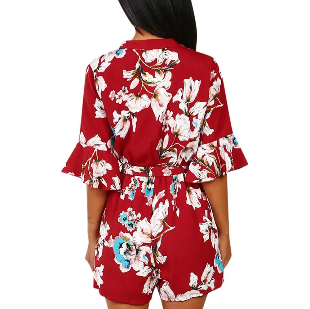 Женский праздничный пляжный комбинезон с цветочным принтом повседневный