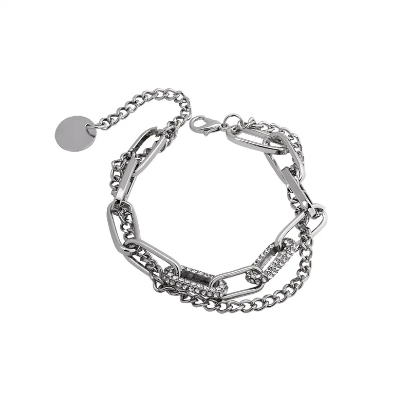 

Trendy Hip Hop Double Layer Bracelet Alloy Bracelet on hand Women Bracelet Accessories Fashion Jewellery the Best Gift