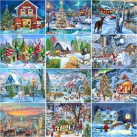 gatyztory painting by number christmas tree house drawing on canvas handpainted art gift diy pictures by number winter kits home
