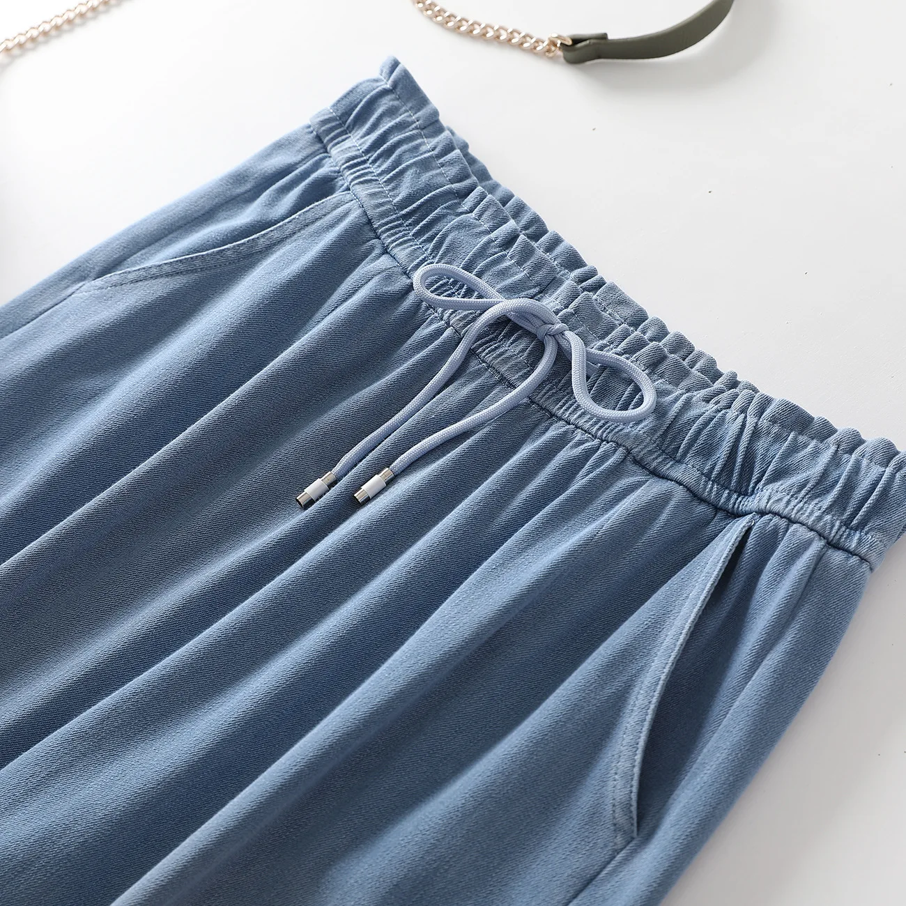 

Loose Denim High Waisted Pants Drawstring Pockets Boyfriend Wide Leg Pants Korean Fashion Purplelano