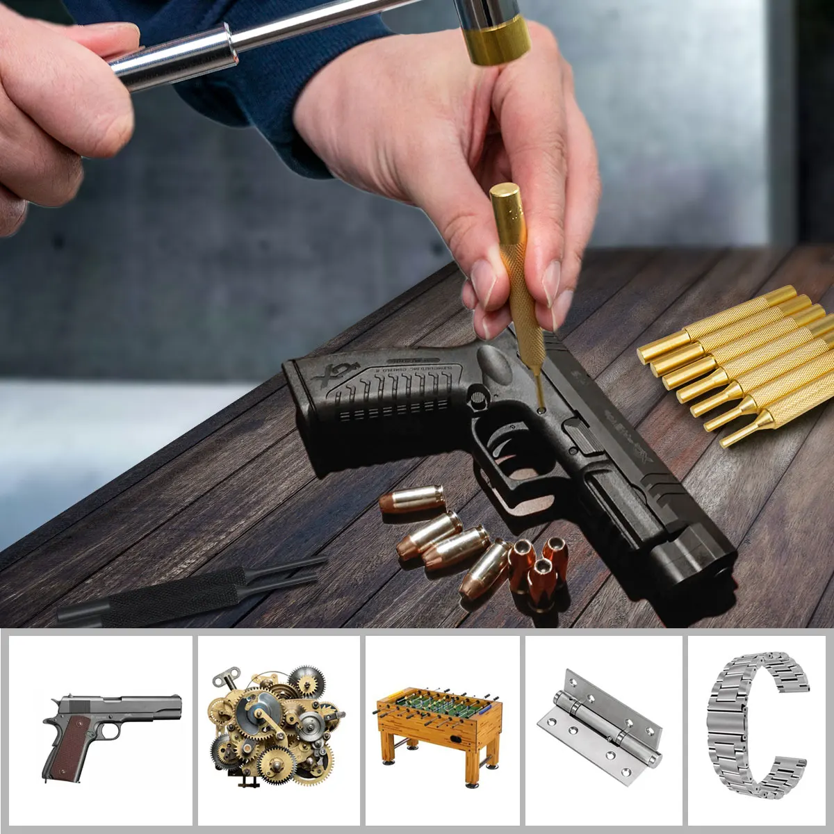 

BESTNULE 26 Pcs Roll Pin Punch Set, Gunsmithing Punch Tools, Made of Solid Material Including Bench Block and Gun Cleaning Mat