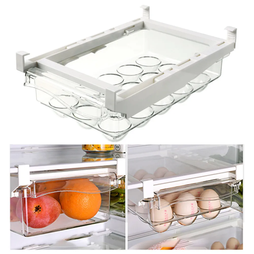 

2PCS Transparent Egg Organizer Drawer Adjustable Plastic Fruits Organizer Drawer Kitchen Refrigerator Storage Box