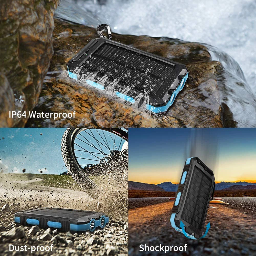 Beli Peralatan Berkemah Bertahan Hidup Luar Ruangan 20000MAh Bank Pengisi Daya Surya Tahan Air Portabel Dengan Senter LED Untuk Petualangan
