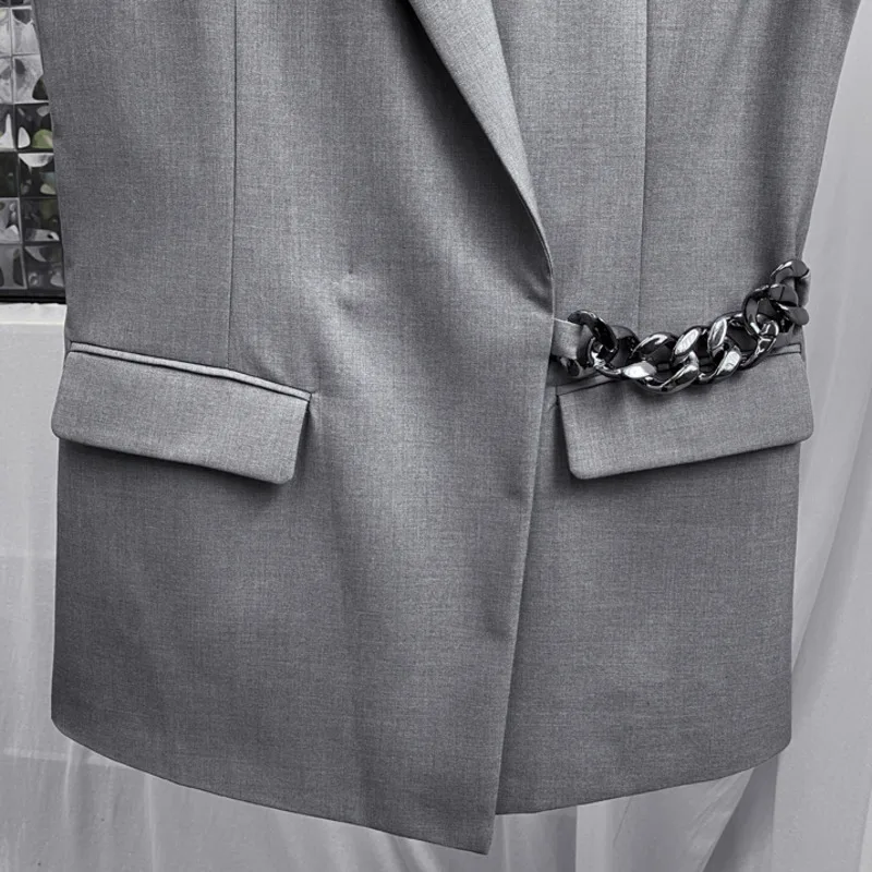 

2021 Spring spring New High Quality Chains V-neck Hollow Out Solid Color Short Casual Personality Women's Vest C981