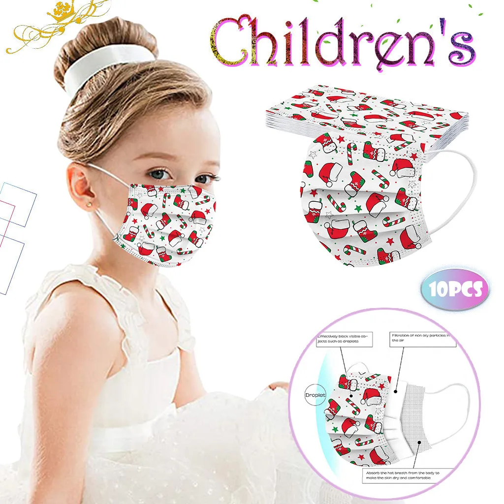 

10/20/50PCS Children 's Mouth Mask PM2.5 Face Masks Christmas Pattern Disposable Face Mask 3-layer Mouth Face Cover Mondkapjes