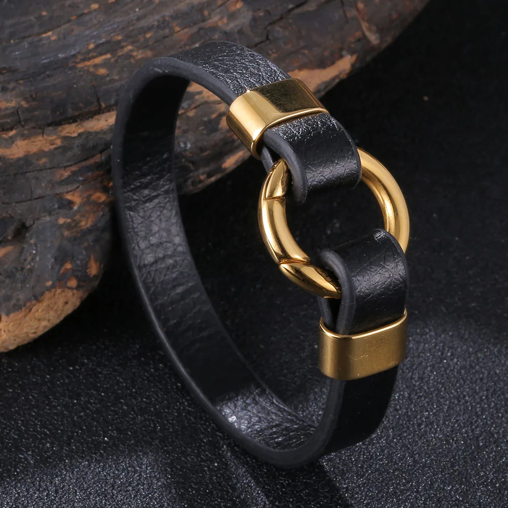 

Best Selling New Classic Hip Hop Rock Style Geometric Circle Toggle-clasps Men's Leather Bracelet Meaningful Gift