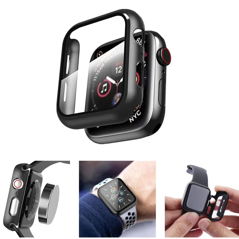 

Watch Case For Apple Watch SE Series 6 44mm 40mm Matte Bumper Hard PC Case with Tempered Glass for iWatch 3 42mm 38mm