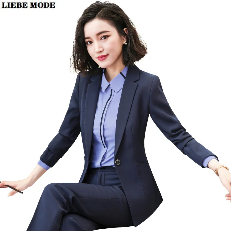 

Formal Women Black Navy Blue Pant Suits Office Ladies Jacket Blazer and Trouser Outfit Autumn Winter 2 Piece Set Outfits