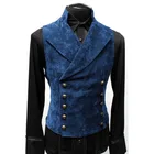 Мужской винтажный жилет Edwardian, синий Приталенный жилет в стиле стимпанк, готический средневековый костюм, двубортный жилет без рукавов