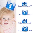 От 1 до 2 лет на день рождения, детский головной убор, кепка бейсболка для душа декоративный ободок Детские вечерние корона шляпа, синего и серебряного цвета короны, для празднования дня рождения вечерние головные уборы
