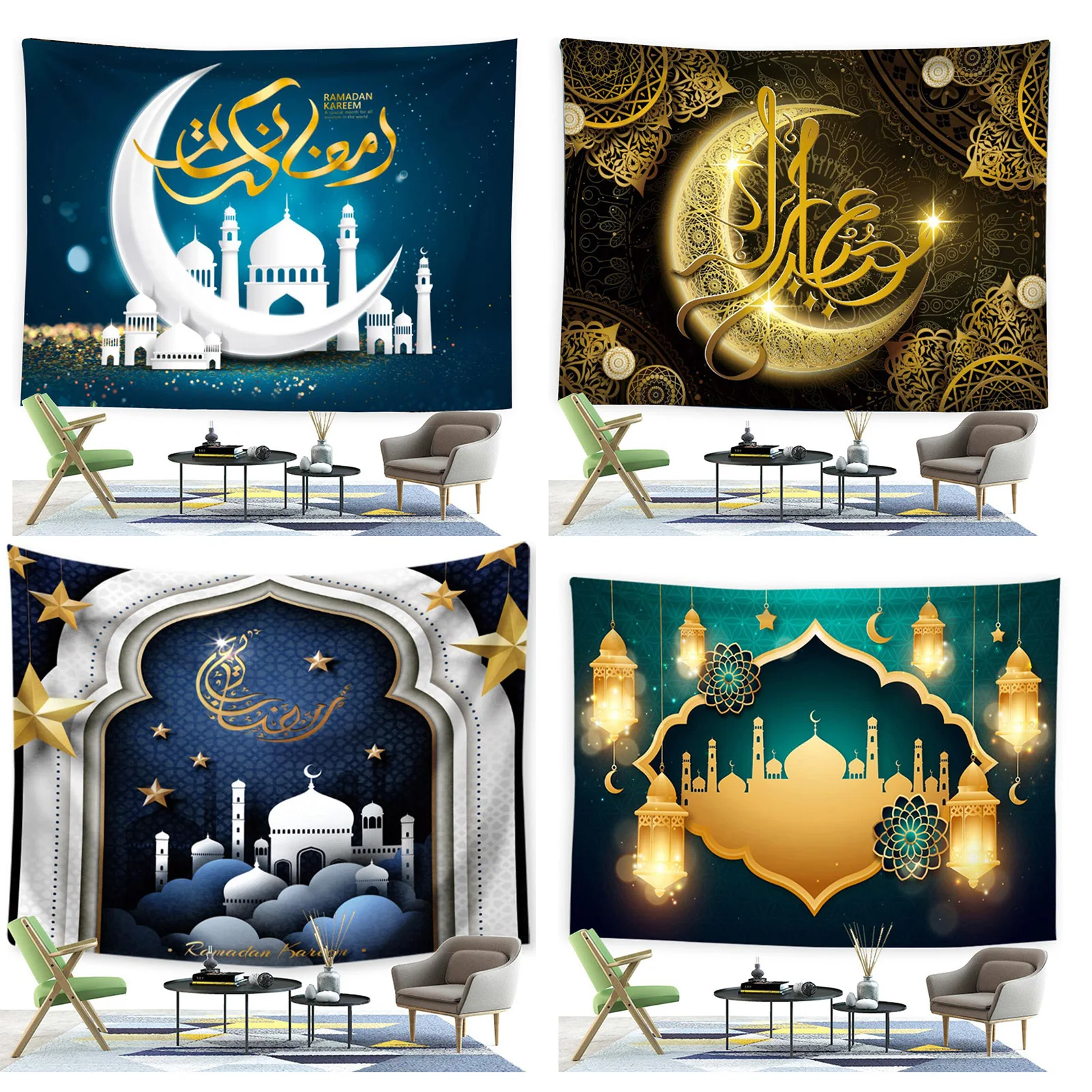 

Ramadan Tapestry Eid Mubarak Moon Star Wall Background Cloth Hanging Ornament Islamic Muslim Home Living Room Decoratation