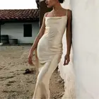 Платье миди атласное золотистое, пиканвечерние платье в стиле бохо, Элегантные повседневные винтажные платья на бретелях-спагетти, белого и черного цвета, лето 2021