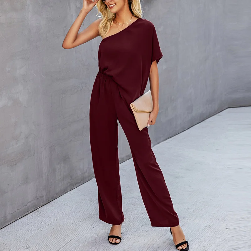 

Summer Women Hollow Out Solid Casual Jumpsuit Loose Full Length Pants Elegant Ladies Romper Fashion Off Shoulder Female Playsuit