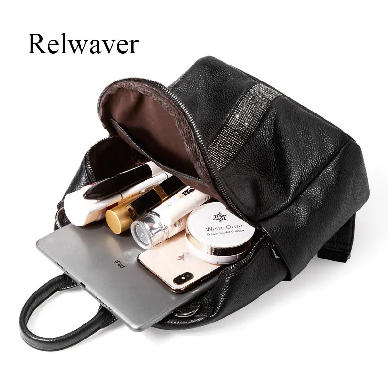 

Cowhide backpack diamond soft genuine leather backpack fashion lady shoulder bag student preppy school backpack