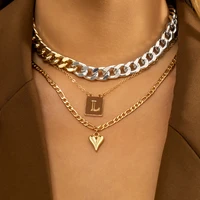 new trend mixed colors multilayer hip hop long chain heart pendant necklace for women jewelry gifts aesthetic necklace accessory