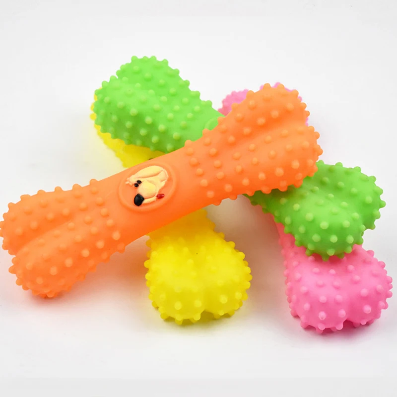 

1 pcs Dog Chew Bone Toy Interactive Funny Spiky Shaped Puppy Squeaky Bone Dog Toy Cleaning Dog Teeth Toy Supplies Random Color