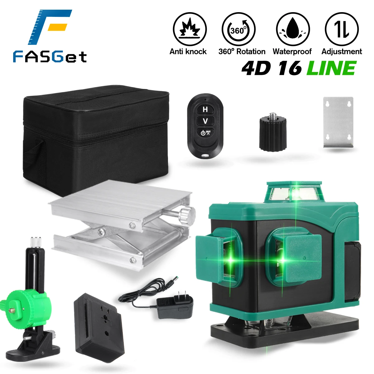 

FASGet 8/12/16 line 360° Horizontal Vertical Cross 4D Green Laser Level Self-Leveling Measure Super Powerful Laser Beam