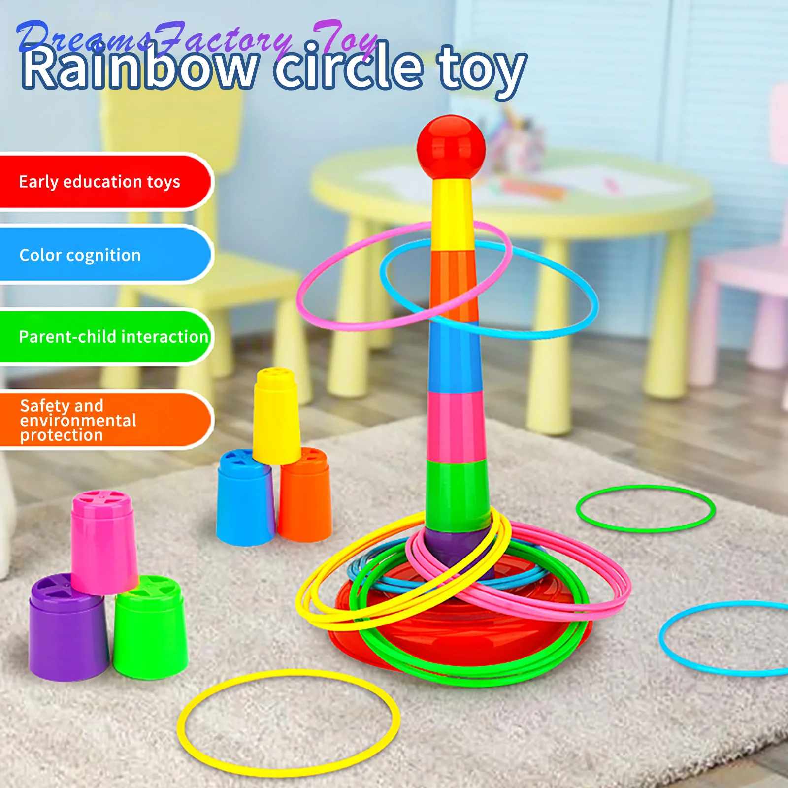 

Throwing Ring Toy Children's Toys Parent-child Interaction Set Tower Leisure Rainbow Tower Juguete De Anillo De Lanzamiento