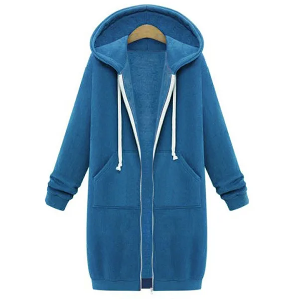 

Once 2020 Autumn Casual Women Long Hoodies Sweatshirt Coat Zip Up Outerwears Hooded Jacket Winter Pockets Plus Size Outwear Tops